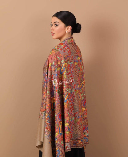 Pashtush India Shawl Pashtush Womens Papier Machè Embroidery Jaal Shawl - Multicoloured