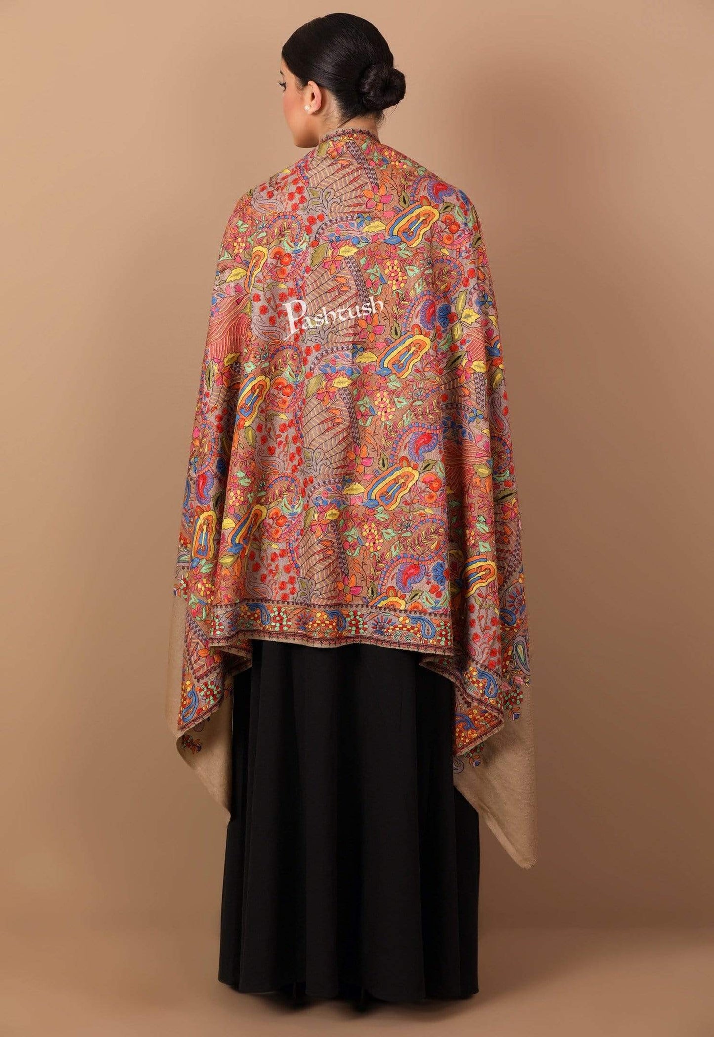 Pashtush India Shawl Pashtush Womens Papier Machè Embroidery Jaal Shawl - Multicoloured