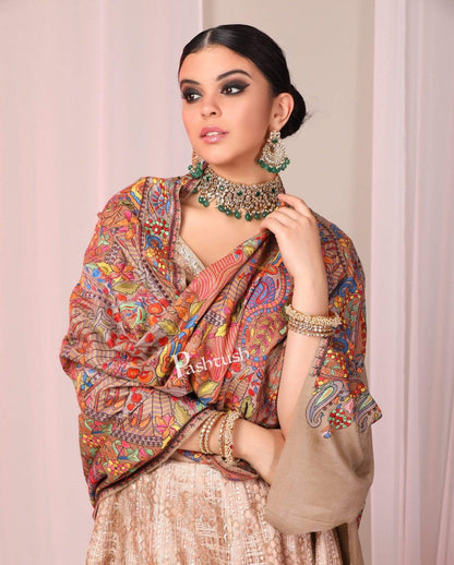 Pashtush India Shawl Pashtush Womens Papier Machè Embroidery Jaal Shawl - Multicoloured