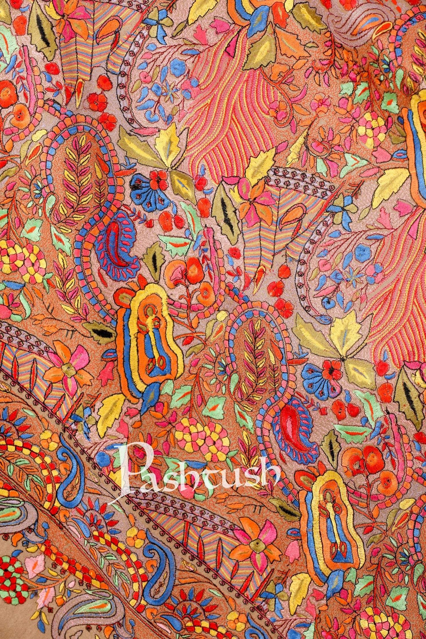 Pashtush India Shawl Pashtush Womens Papier Machè Embroidery Jaal Shawl - Multicoloured
