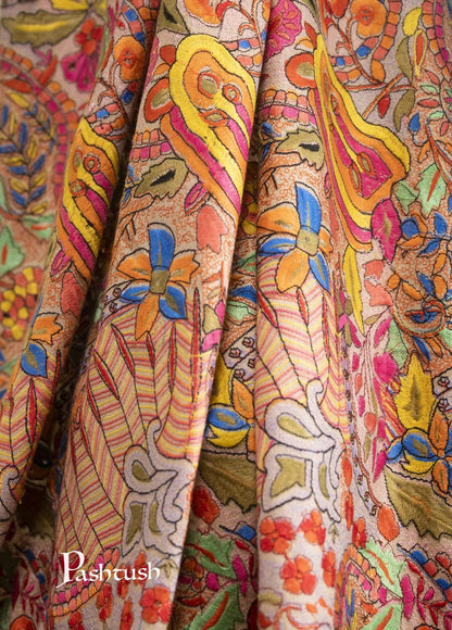 Pashtush India 100x200 Pashtush Womens Papier Machè Embroidery Jaal Shawl - Multicoloured