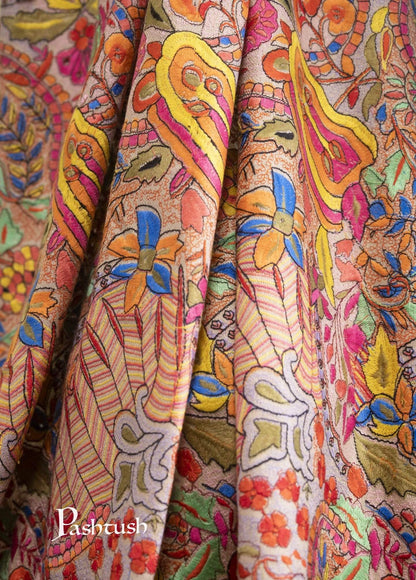 Pashtush India 100x200 Pashtush Womens Papier Machè Embroidery Jaal Shawl - Multicoloured