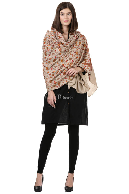 Pashtush India Womens Shawls Pashtush Womens Papier Machè Embroidery Jaal Shawl - Sahara