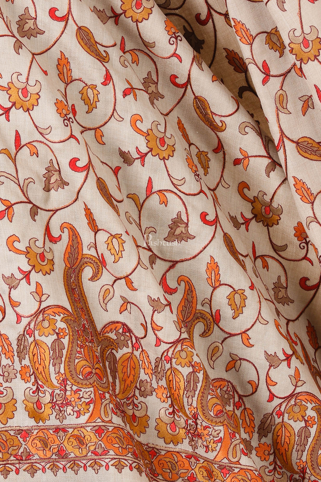 Pashtush India Womens Shawls Pashtush Womens Papier Machè Embroidery Jaal Shawl - Sahara