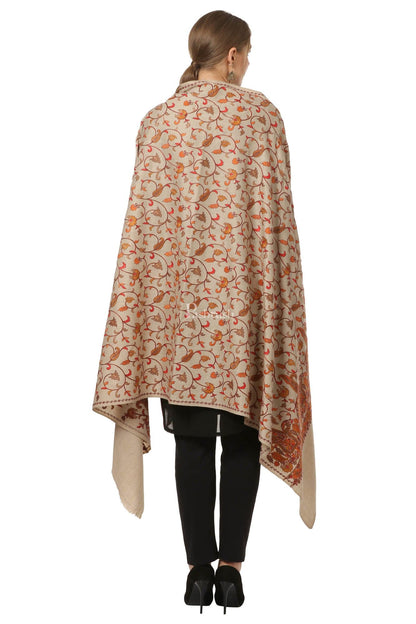 Pashtush India Womens Shawls Pashtush Womens Papier Machè Embroidery Jaal Shawl - Taupe