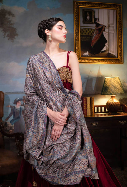 Pashtush India Womens Shawls Pashtush Womens Pashmina, Hand Embroidered Hand Painted Kalamkari Shawl, Multicolour