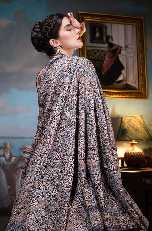 Pashtush India Womens Shawls Pashtush Womens Pashmina, Hand Embroidered Hand Painted Kalamkari Shawl, Multicolour