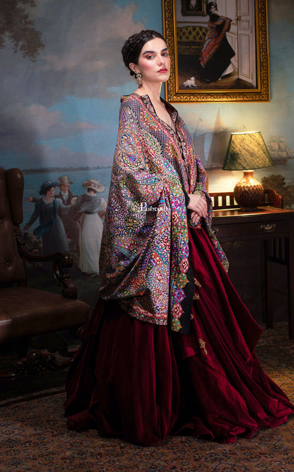 Pashtush India Womens Shawls Pashtush Womens Pashmina, Hand Embroidered Hand Painted Kalamkari Shawl, Multicoloured