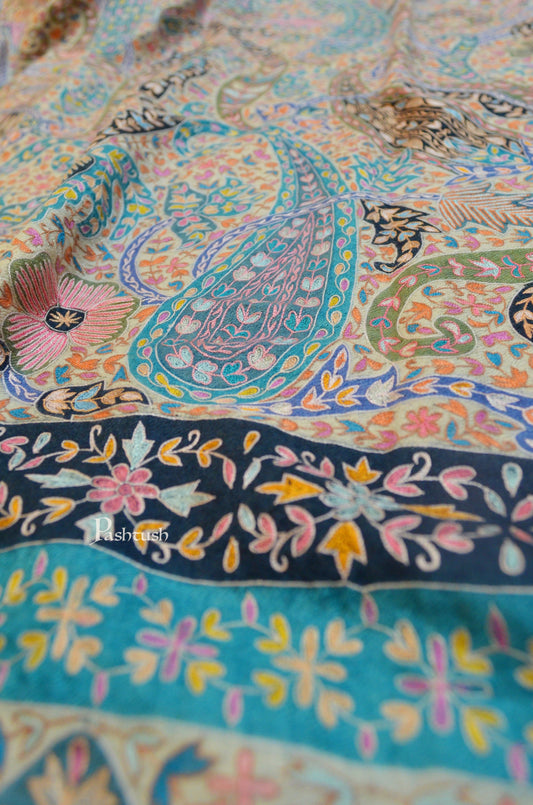 Pashtush India Womens Shawls Pashtush Womens Pashmina, Hand Embroidered Kalamkari Shawl, Multicolour
