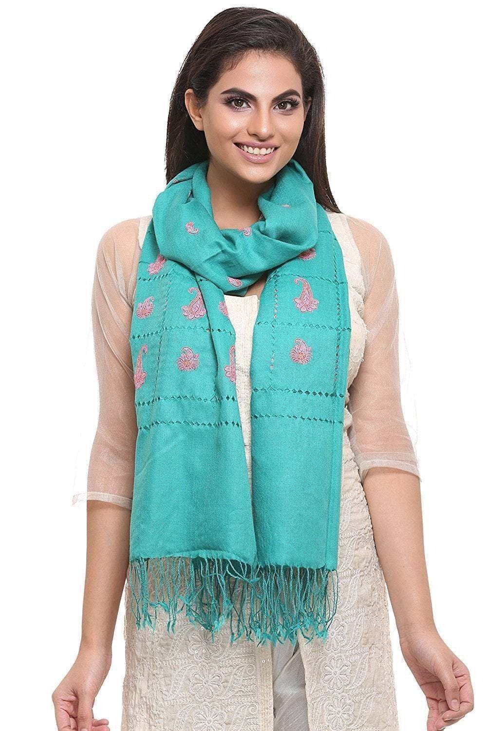 Pashtush India 70x200 Pashtush Womens Pashmina handfeel Embroidery Stole With Delicate Beading Work