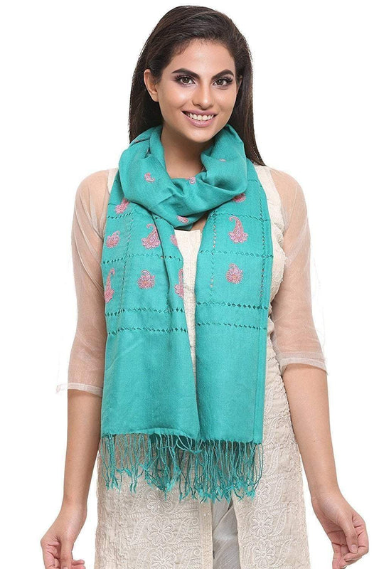 Pashtush India 70x200 Pashtush Womens Pashmina handfeel Embroidery Stole With Delicate Beading Work
