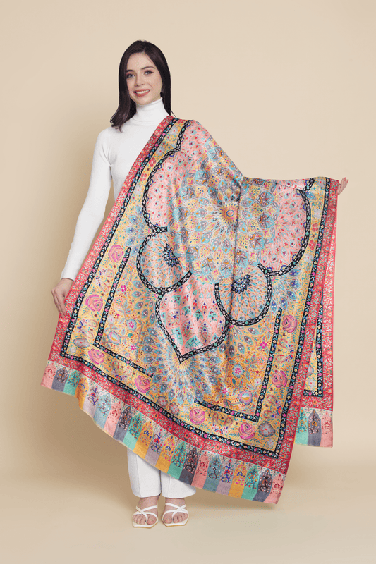Pashtush India Womens Shawls Pashtush Womens Pashmina Handmade Kalamkari Shawl, Multicoloured