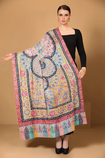 Pashtush India Womens Shawls Pashtush Womens Pashmina Handmade Kalamkari Shawl, Multicoloured