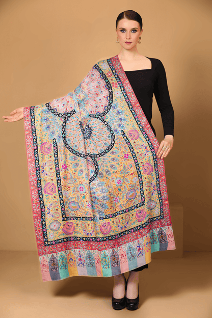 Pashtush India Womens Shawls Pashtush Womens Pashmina Handmade Kalamkari Shawl, Multicoloured