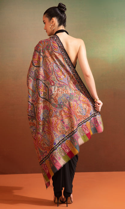 Pashtush India Womens Shawls Pashtush Womens Pashmina Kalamkari Shawl, Hand Painted And Embroidered Kalamkari, Hand Woven