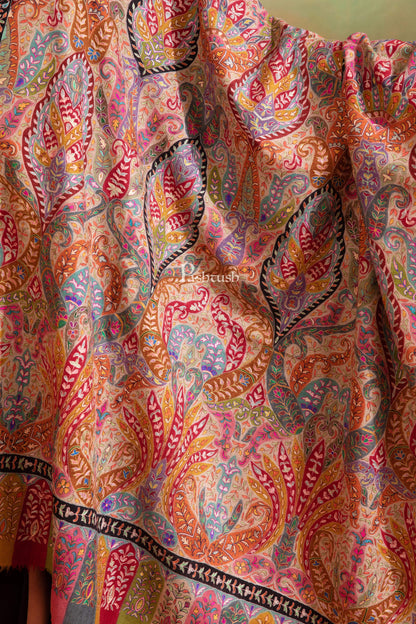 Pashtush India Womens Shawls Pashtush Womens Pashmina Kalamkari Shawl, Hand Painted And Embroidered Kalamkari, Hand Woven
