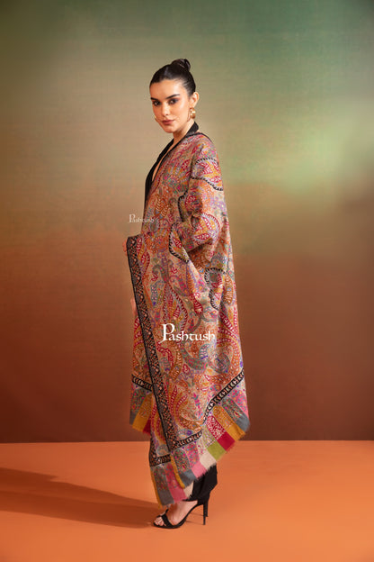 Pashtush India Womens Shawls Pashtush Womens Pashmina Kalamkari Shawl, Hand Painted And Embroidered Kalamkari, Hand Woven
