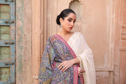 Pashtush India Womens Shawls Pashtush Womens Pashmina Kalamkari Shawl, Hand Painted And Embroidered Kalamkari, Hand Woven