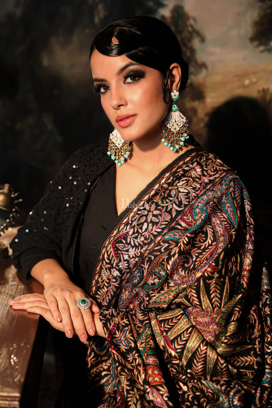 Pashtush India Womens Shawls PASHTUSH WOMENS PASHMINA SHAWL, KASHMIRI TILLA WORK, HANDLOOM, MULTICOLOURED