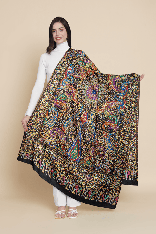 Pashtush India Womens Shawls PASHTUSH WOMENS PASHMINA SHAWL, KASHMIRI TILLA WORK, HANDLOOM, MULTICOLOURED