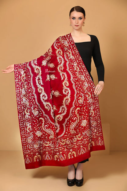 Pashtush India Womens Shawls Pashtush Womens Pashmina Shawl, Kashmiri Tilla Work, Handloom, Red