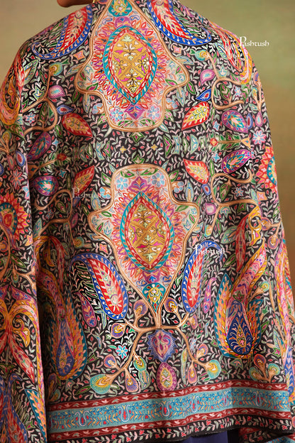 Pashtush India Womens Shawls Pashtush Womens Pashmina Shawl, Multicoloured Kalamkari, Hand Painted, Woven, Embroidered with Ombre