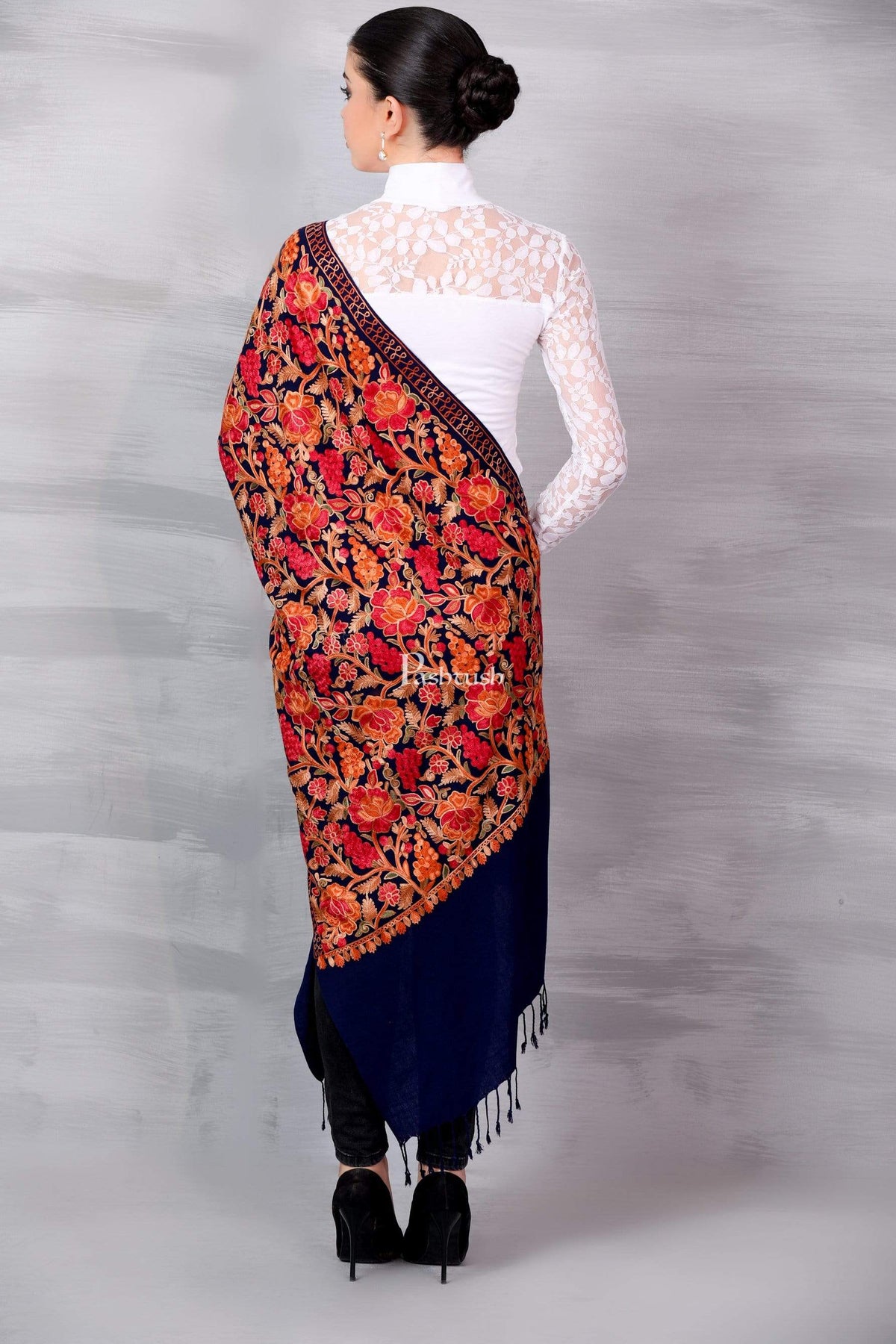 Pashtush Store Stole Pashtush Womens Peruvian Roses Scarf, Embroidery Stole, Soft and Warm