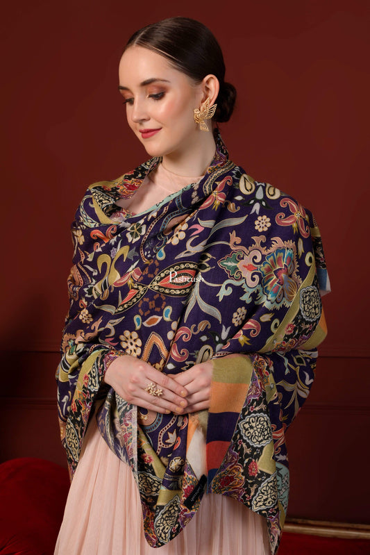 Pashtush India 100x200 Pashtush Womens Printed Stole, Multicoloured, 100% Pure Wool (Woolmark Certified)
