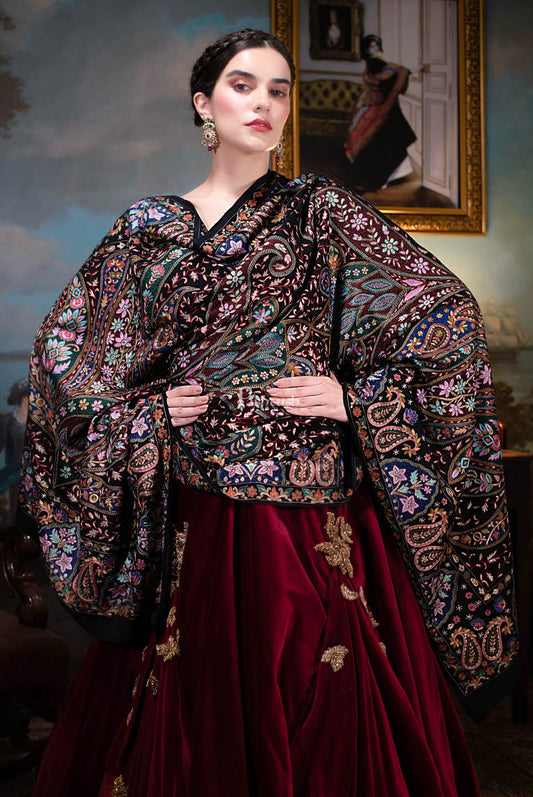 Pashtush India Womens Shawls Pashtush Womens Pure Pashmina, Hand Embroidered Hand Painted Kalamkari Shawl, Multicolour