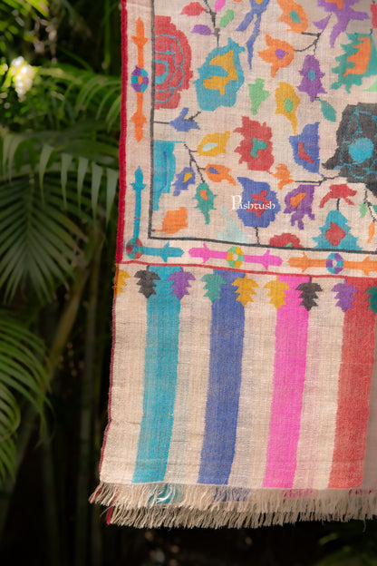 Pashtush India Womens Shawls Pashtush Womens Pure Pashmina Handloom Kaani Shawl, Handwoven, Pastel Hues, Multicoloured with Natural Woven Base