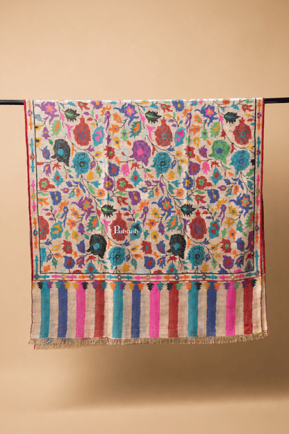 Pashtush India Womens Shawls Pashtush Womens Pure Pashmina Handloom Kaani Shawl, Handwoven, Pastel Hues, Multicoloured with Natural Woven Base