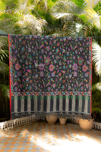 Pashtush India Womens Shawls Pashtush Womens Pure Pashmina Kaani Shawl, Handloom, Hand woven, Black