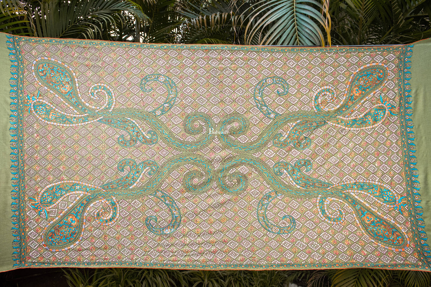 Pashtush India Womens Shawls Pashtush Womens Pure Pashmina Shawl, Arabic Sea Green