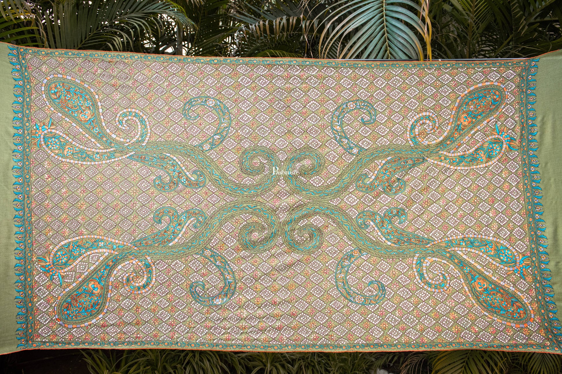 Pashtush India Womens Shawls Pashtush Womens Pure Pashmina Shawl, Arabic Sea Green