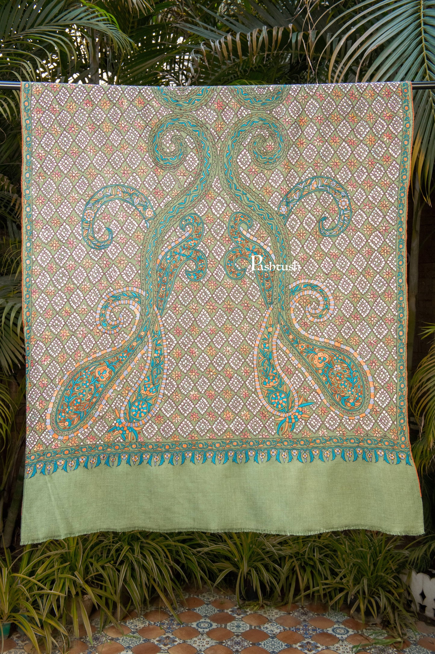 Pashtush India Womens Shawls Pashtush Womens Pure Pashmina Shawl, Arabic Sea Green