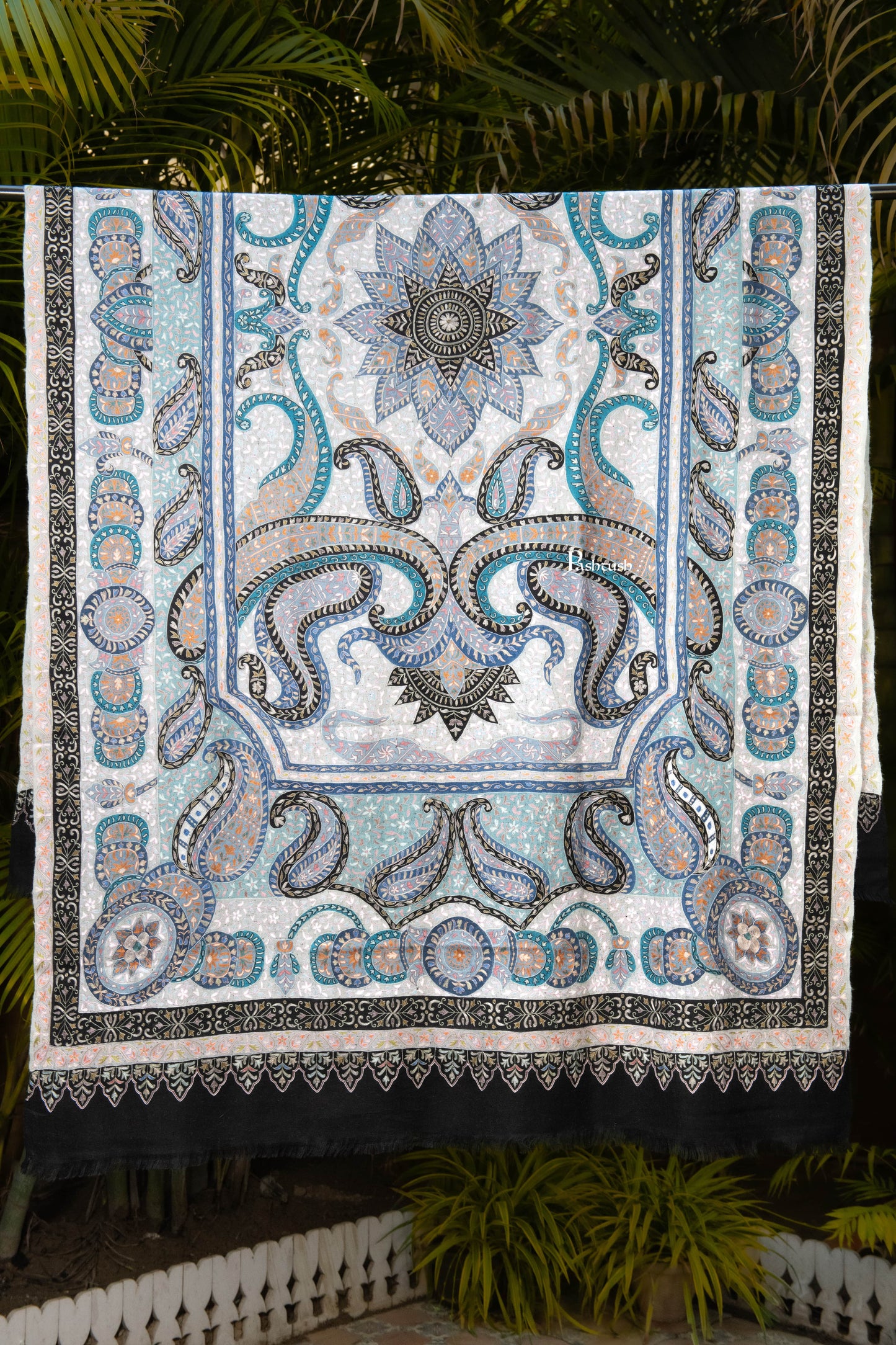 Pashtush India Womens Shawls Pashtush Womens Pure Pashmina Shawl, Hand Embroidery, Hand Woven, Kalamkari Design, Multicolour