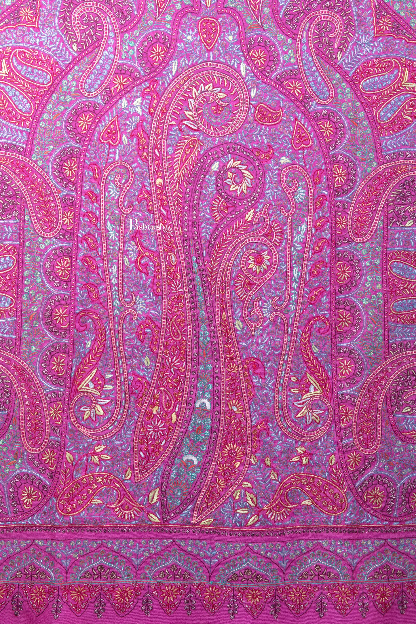 Pashtush India Womens Shawls Pashtush Womens Pure Pashmina Shawl, Hand Hand Embroidery, Hand Woven, Fuschia