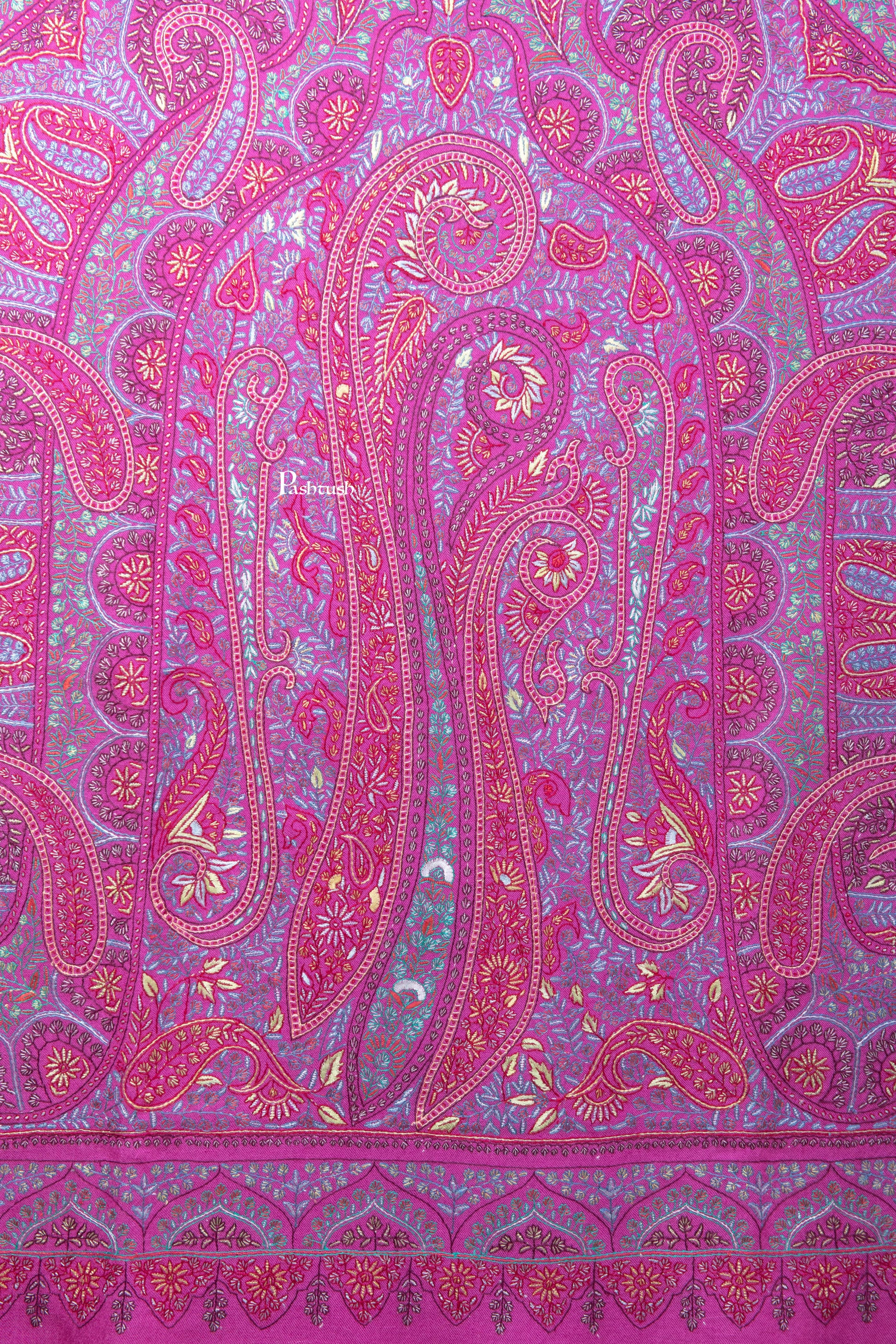 Pashtush India Womens Shawls Pashtush Womens Pure Pashmina Shawl, Hand Hand Embroidery, Hand Woven, Fuschia