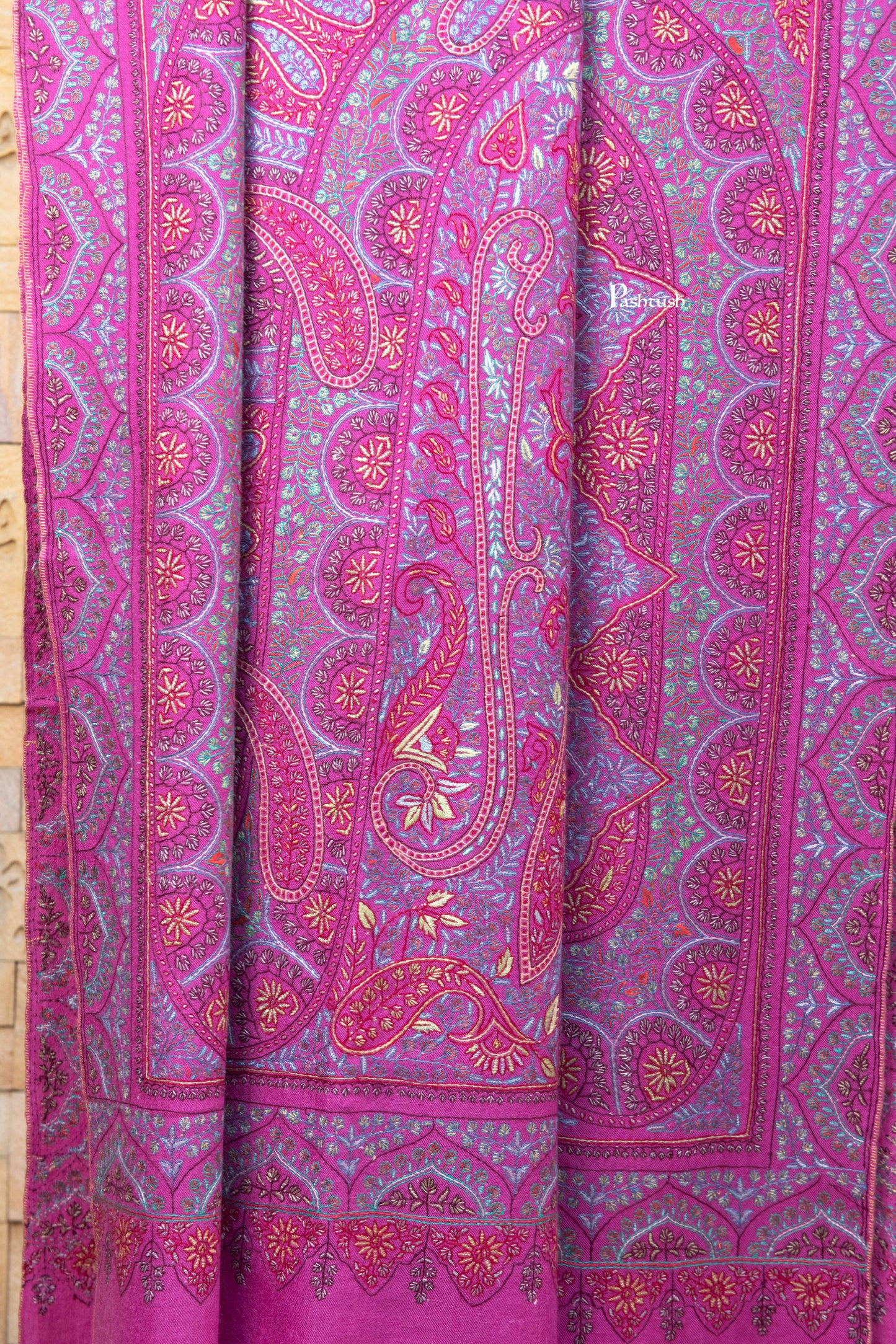 Pashtush India Womens Shawls Pashtush Womens Pure Pashmina Shawl, Hand Hand Embroidery, Hand Woven, Fuschia