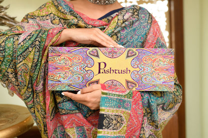 Pashtush India Womens Shawls Pashtush Womens Pure Pashmina Shawl, Hand Painted And Embroidered Kalamkari Design, Multicolour