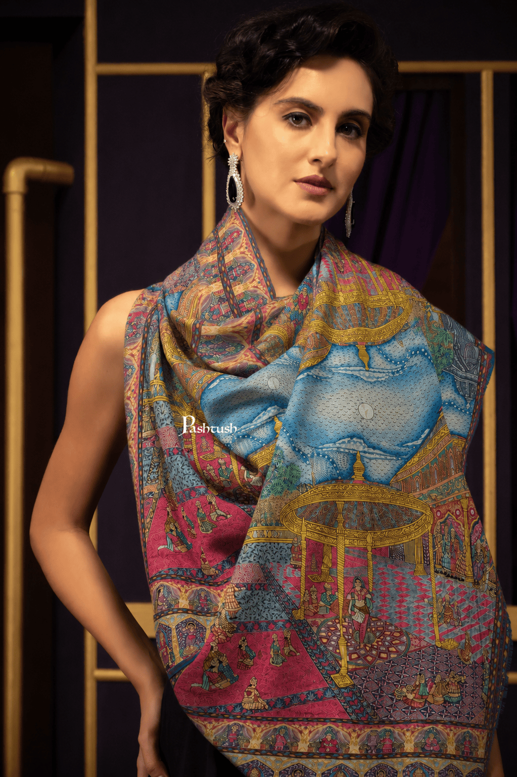 Pashtush India Womens Shawls Pashtush Womens Pure Pashmina Shawl, Hand Painted, Hand Woven Design, Multicolour