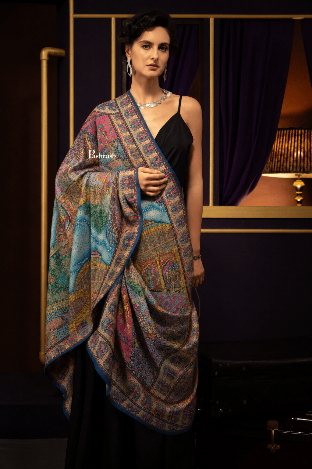 Pashtush India Womens Shawls Pashtush Womens Pure Pashmina Shawl, Hand Painted, Hand Woven Design, Multicolour
