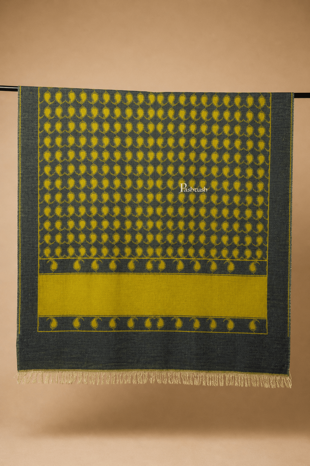 Pashtush India Womens Shawls Pashtush Womens Pure pashmina Shawl Hand-woven, Reversible Design, Grey and Kashmiri Mustard