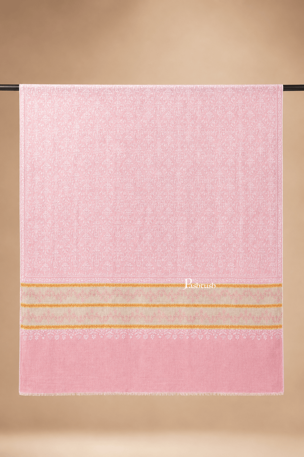 Pashtush India Womens Shawls Pashtush Womens Pure pashmina shawl, hand woven, tonal hand embroidery, soft Powder pink