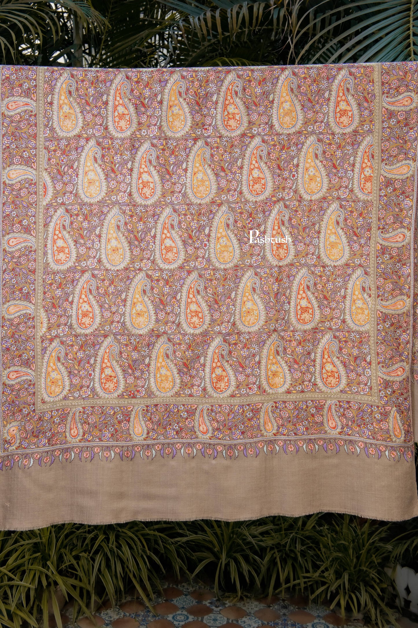 Pashtush India Womens Shawls Pashtush Womens Pure Pashmina Shawl, Multicolour With Natural Woven Base