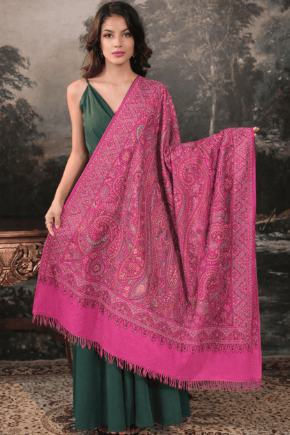 Pashtush India Womens Shawls Pashtush Womens Pure Pashmina Shawl, Multicoloured Kashmiri Hand Embroidery Sozni, Ruby