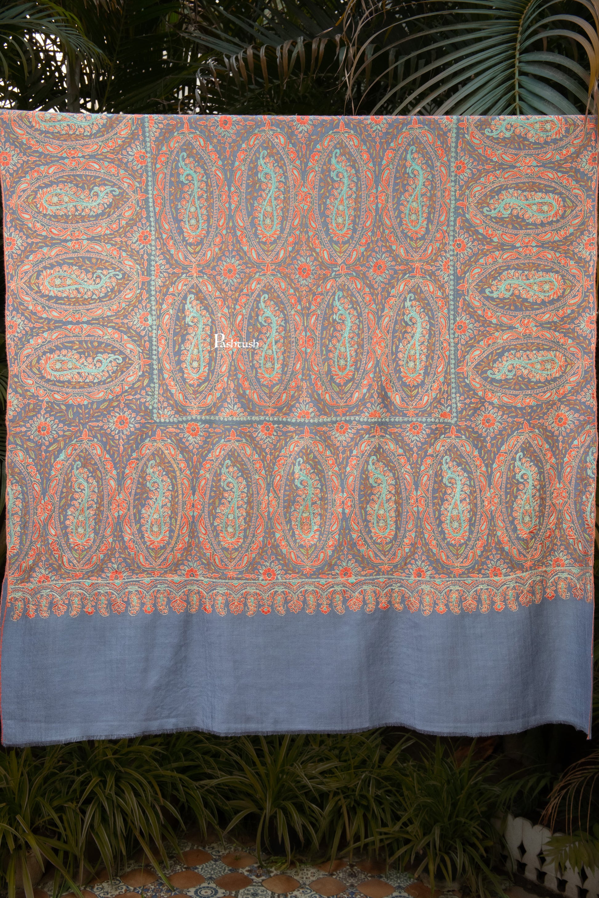 Pashtush India Womens Shawls Pashtush Womens Pure Pashmina Shawl, Muted Blue