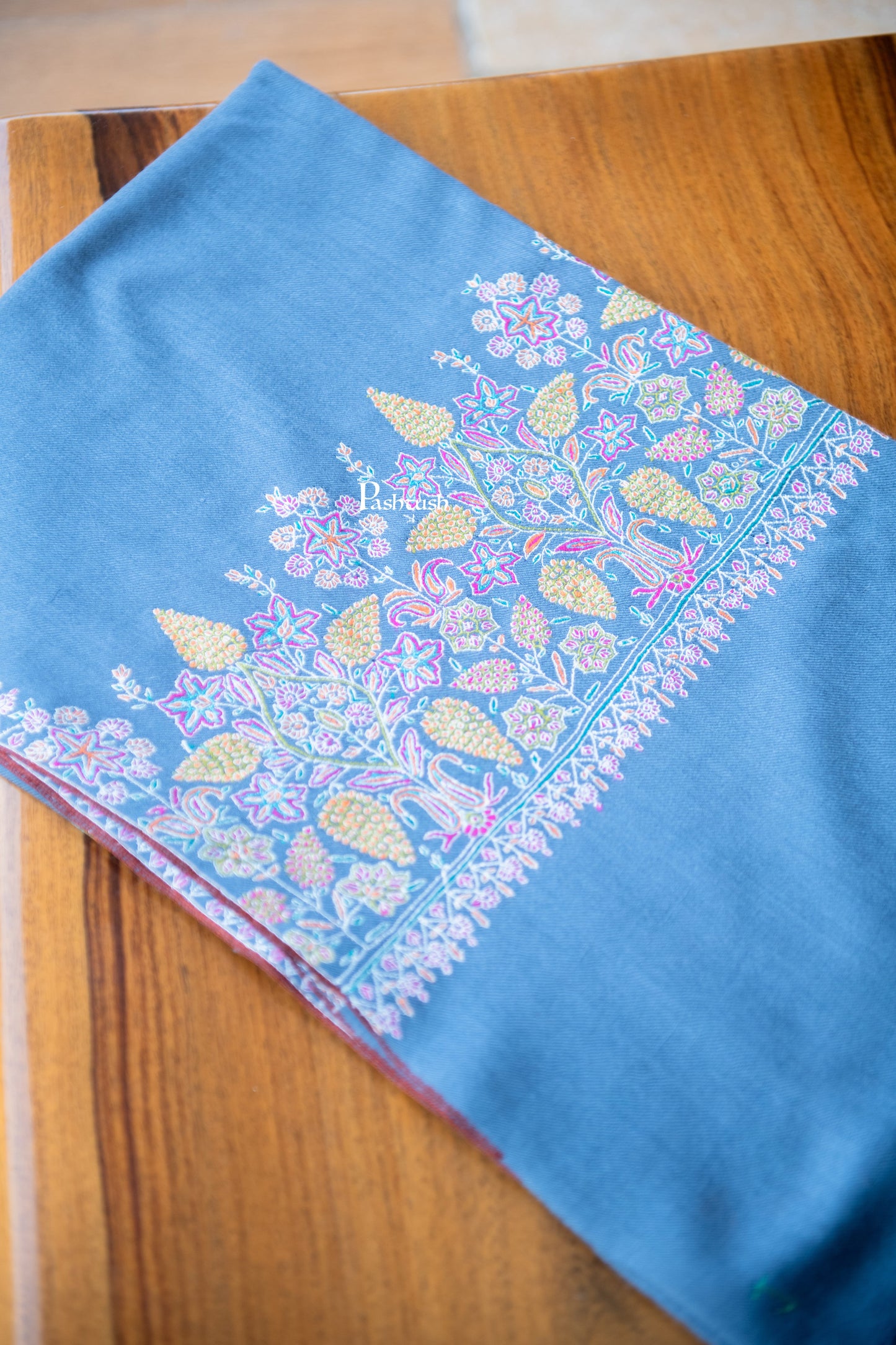 Pashtush India Womens Shawls Pashtush Womens Pure Pashmina Shawl, Muted Blue