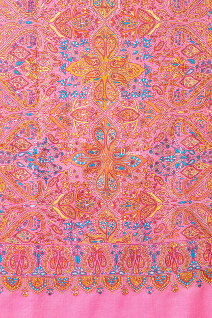 Pashtush India Womens Shawls Pashtush Womens Pure Pashmina Shawl, Papier Mache Hand Embroidery, Hand Woven Design, Bright Pink