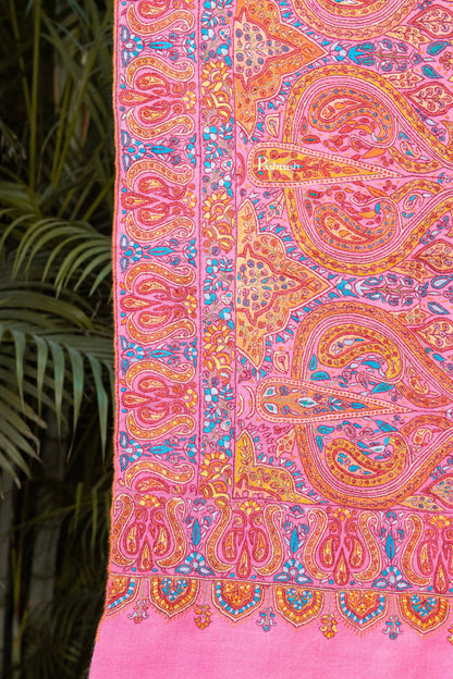 Pashtush India Womens Shawls Pashtush Womens Pure Pashmina Shawl, Papier Mache Hand Embroidery, Hand Woven Design, Bright Pink